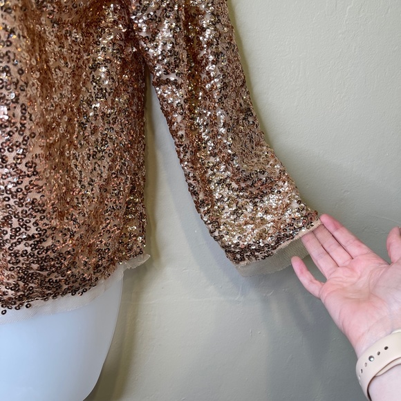 Oliver | Gold Jewel Tone Sequin Embellished Shrug Boxy Cropped Glam Cardigan - Picture 8 of 16